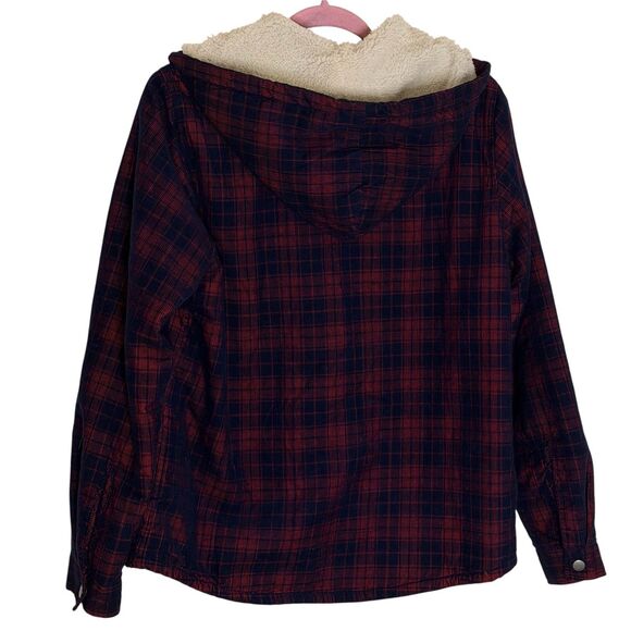Soho Threads Corduroy Jacket Sherpa Fleece Hooded Plaid Blue Red M bv - Picture 9 of 15